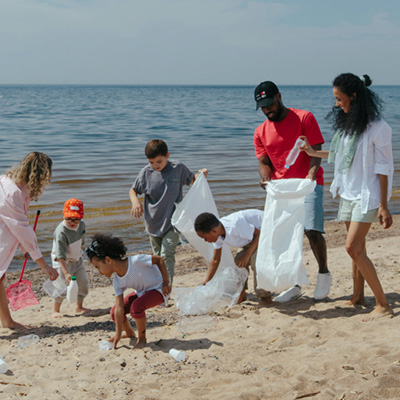 People cleaning up a beach